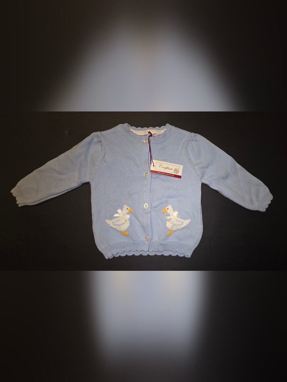 Confiture Trotters London Crocheted Duck Appliqué Baby Blue Cardigan - 6/12m